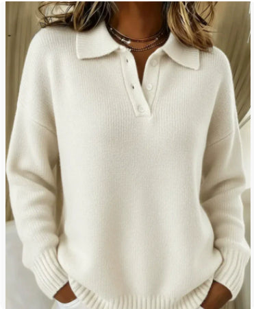 Printed Lapel Sweater Fashion Casual Long-sleeved Button Pullover Top Knitted Clothing For Women