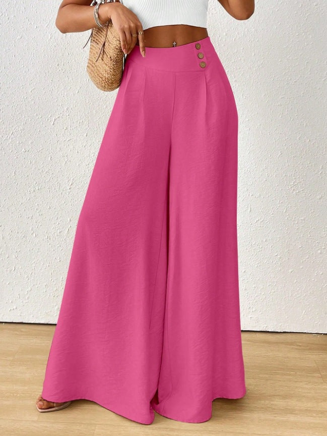 Stylish And Elegant Mid-rise Wide-leg Pants With A Flared Hem