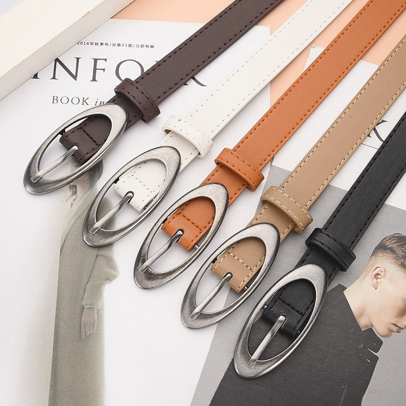 Womens Korean-style Oval Alloy Pin Buckle Minimalist All-match Belt