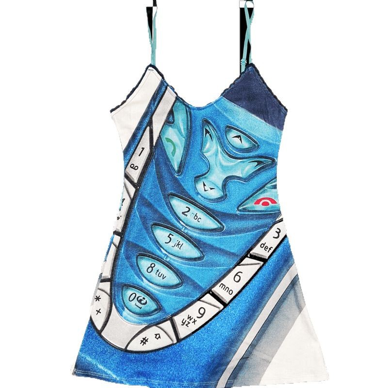Spicy Girl Y2K Electronic Keyboard Print Slip Dress
