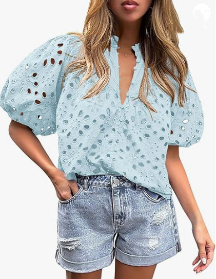 Womens Stylish Casual Hollow-out Lace Top