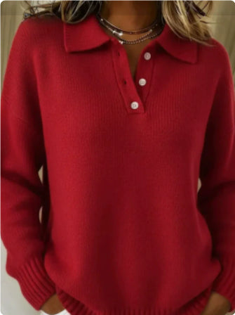 Printed Lapel Sweater Fashion Casual Long-sleeved Button Pullover Top Knitted Clothing For Women