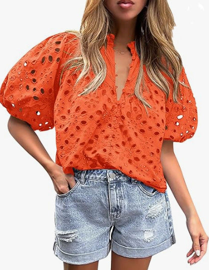 Womens Stylish Casual Hollow-out Lace Top