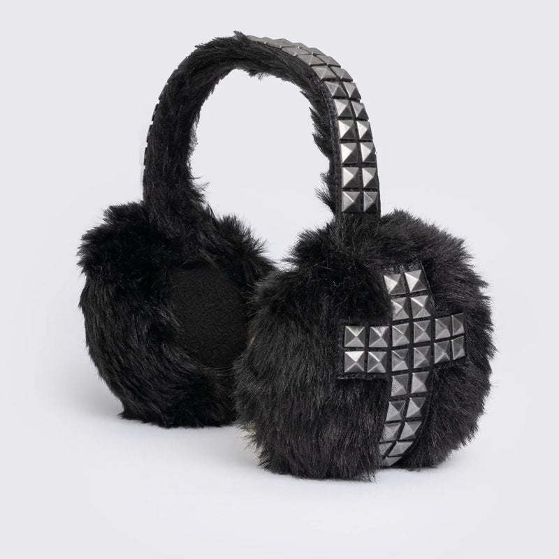 Dark Gothic Rhinestone-Embroidered Earflap Hat With Accessories