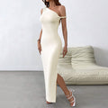 Womens Elegant Long Dress With A Slanted Neckline And Off-the-shoulder Design