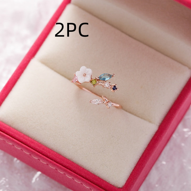 Sparkling Diamond Crystal Zircon Flower Ring Micro Inlaid Sweet Wild Love Flower Open Ring Bracelet