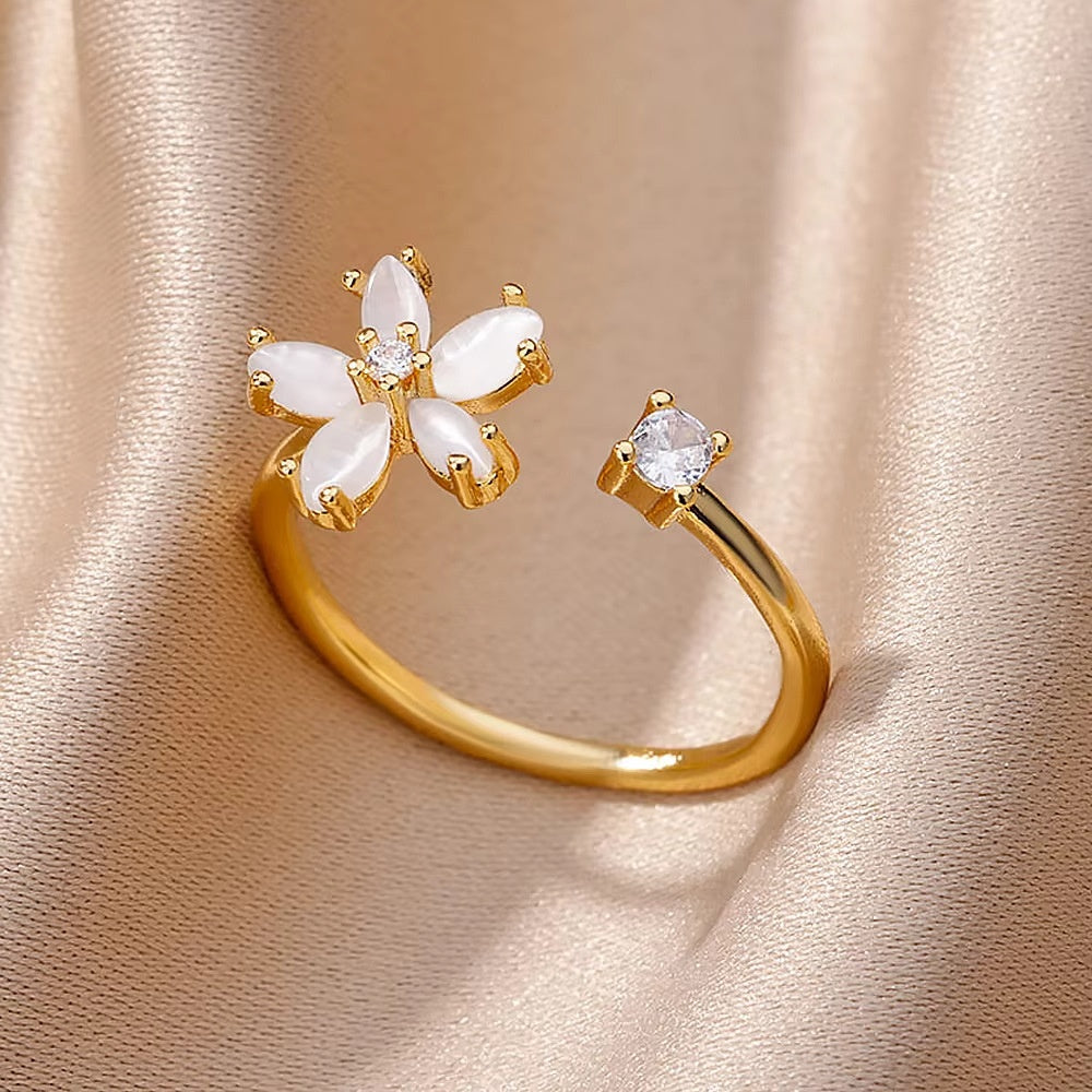Sparkling Diamond Crystal Zircon Flower Ring Micro Inlaid Sweet Wild Love Flower Open Ring Bracelet