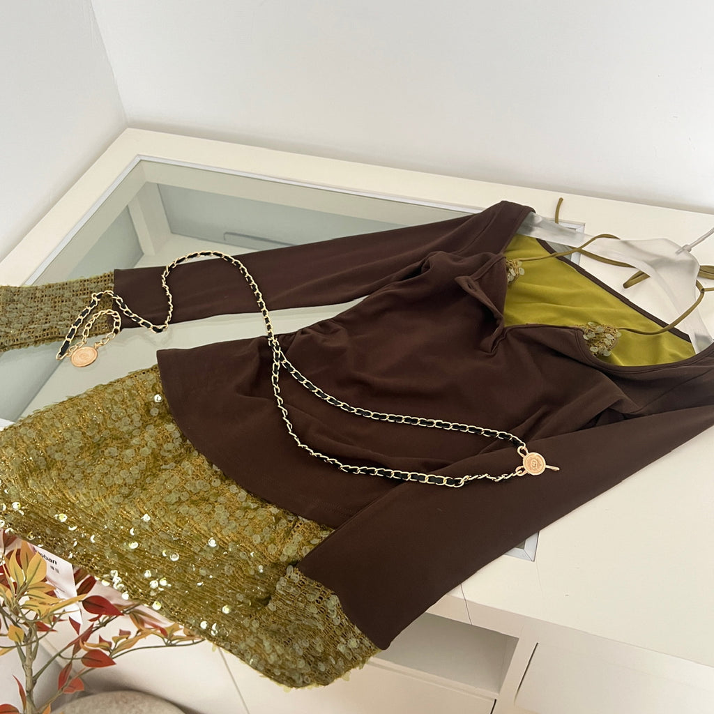 Women's Knit Bodycon Fake Two-Piece Dress Deep Winter Y2K Hot Girl Birthday Club Outfit