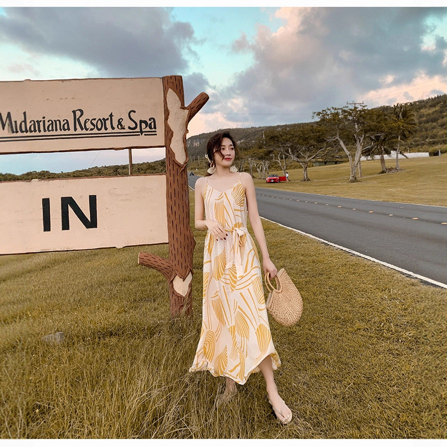 Lace-up Long-sleeved Waist-cinching Maxi Dress