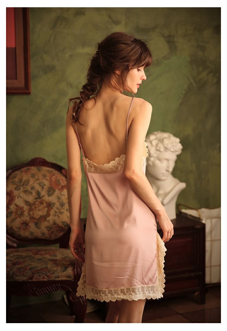 Lace Ice Silk Sling Adjustable Drawstring Nightdress