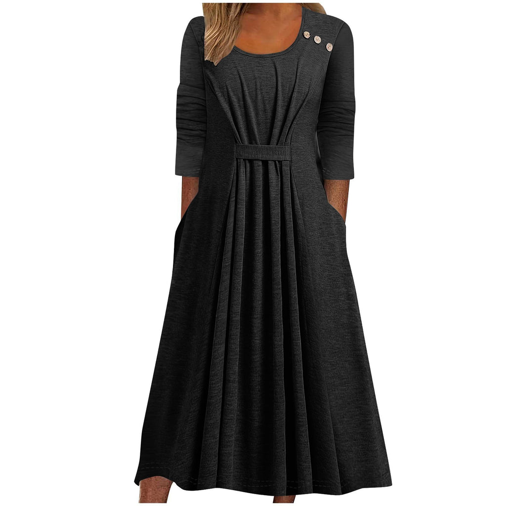 Womens Casual Crew-Neck Solid-Color Dress