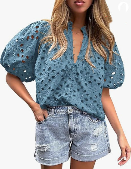 Womens Stylish Casual Hollow-out Lace Top