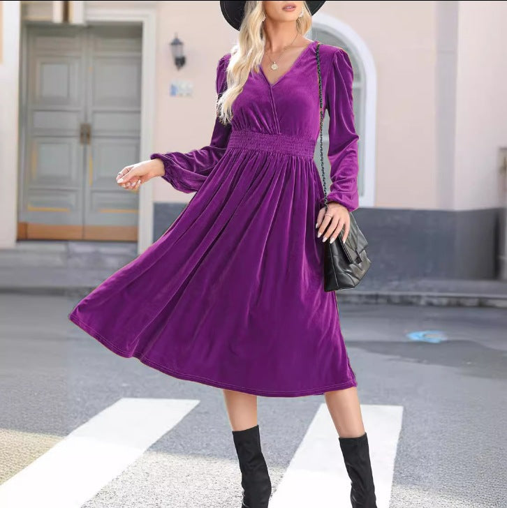 Solid Color Long Sleeve Dress For Women