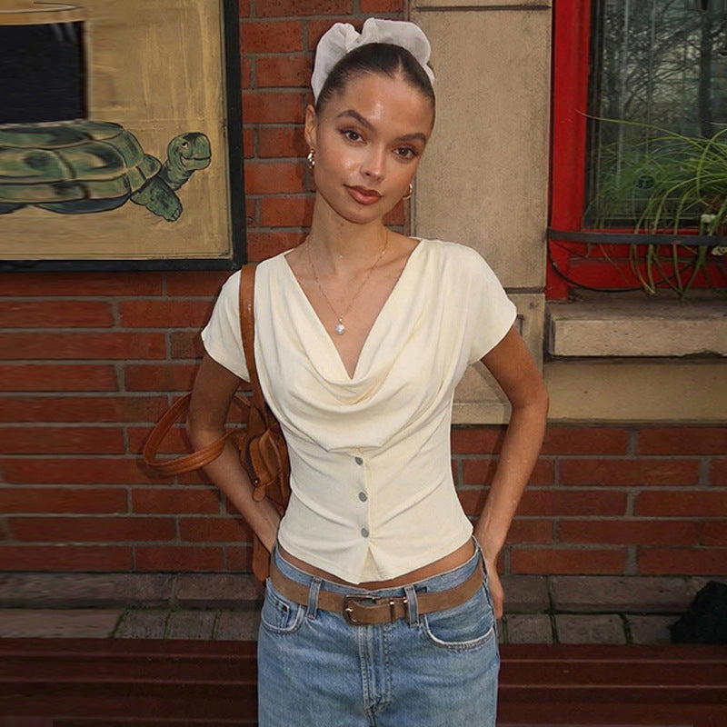 Womens Slimming Figure-flattering Short-sleeve T-shirt Cropped Top