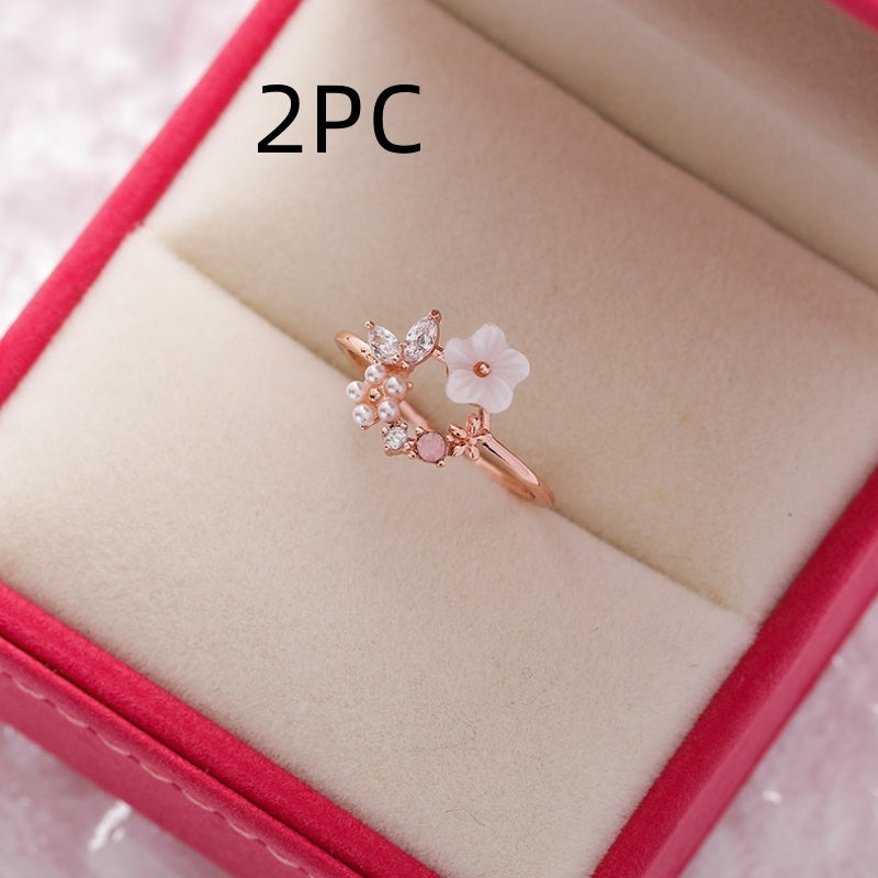 Sparkling Diamond Crystal Zircon Flower Ring Micro Inlaid Sweet Wild Love Flower Open Ring Bracelet