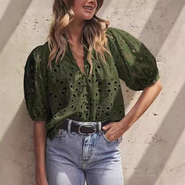 Womens Stylish Casual Hollow-out Lace Top