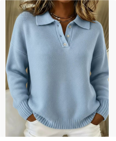 Printed Lapel Sweater Fashion Casual Long-sleeved Button Pullover Top Knitted Clothing For Women