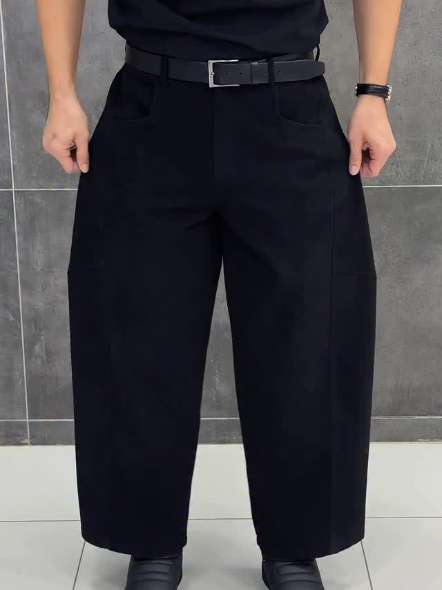 Black 3D Tailored Wide-Leg Cropped Pants