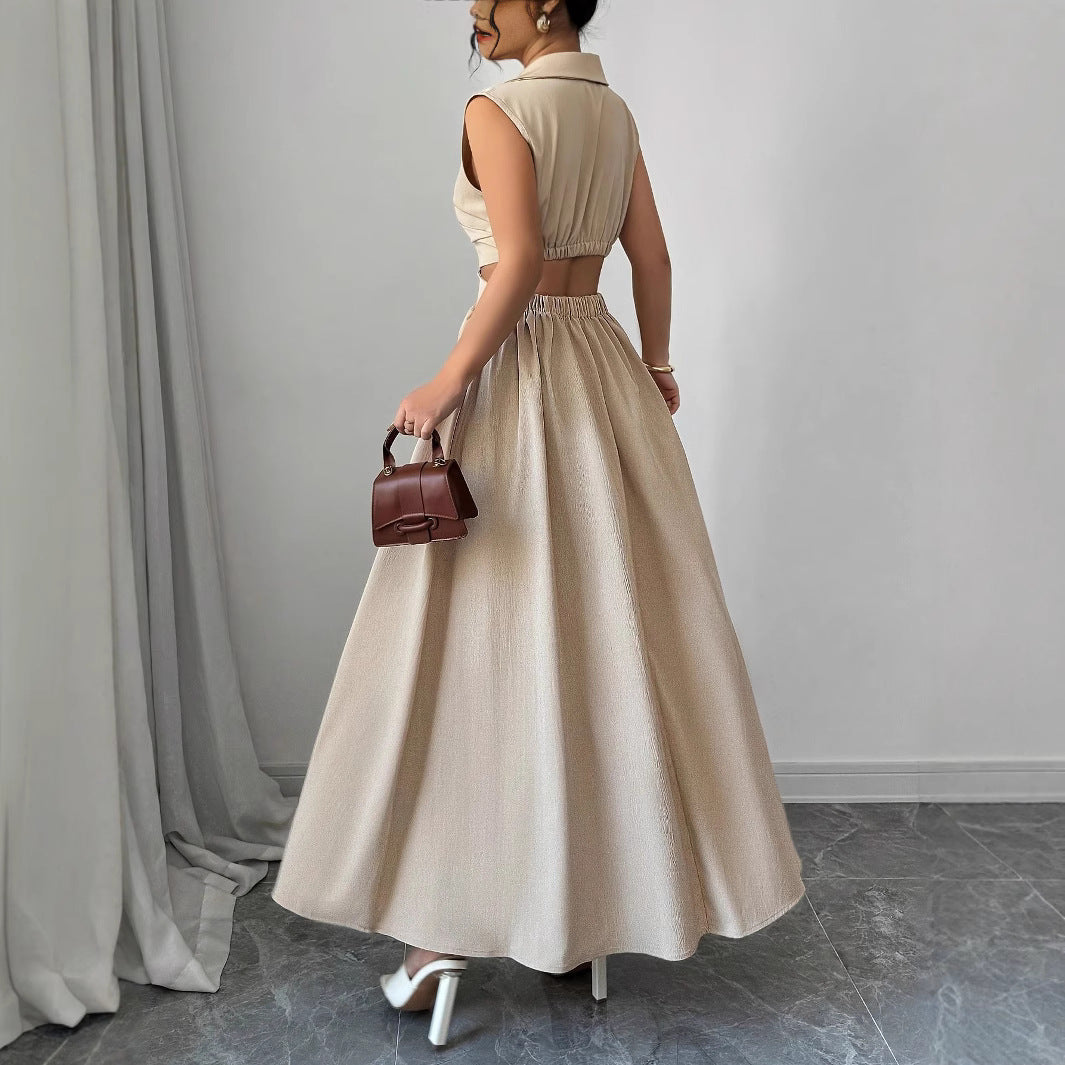 New French-style Dress With A V-neck A-line Silhouette And Sleeveless Design