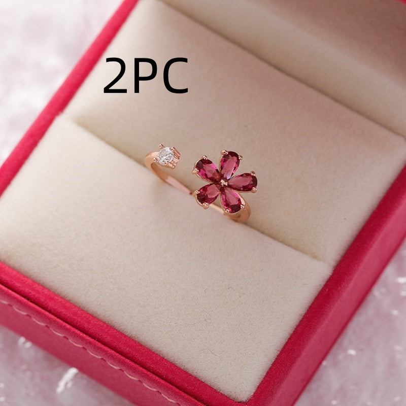 Sparkling Diamond Crystal Zircon Flower Ring Micro Inlaid Sweet Wild Love Flower Open Ring Bracelet