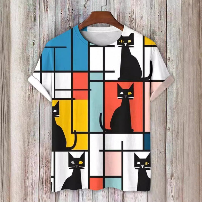 Mens 3D-printed Short-sleeve Sports T-shirt Top