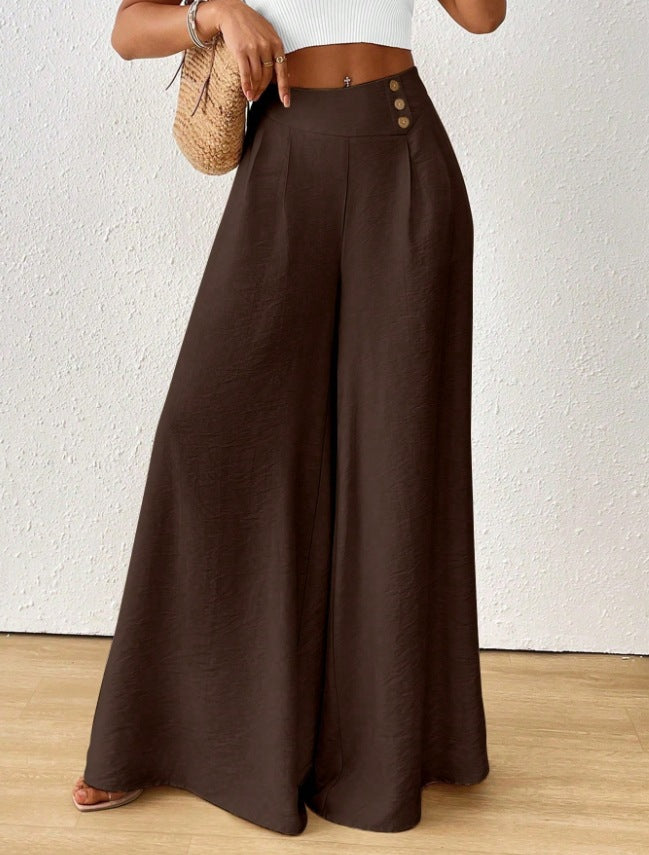 Stylish And Elegant Mid-rise Wide-leg Pants With A Flared Hem