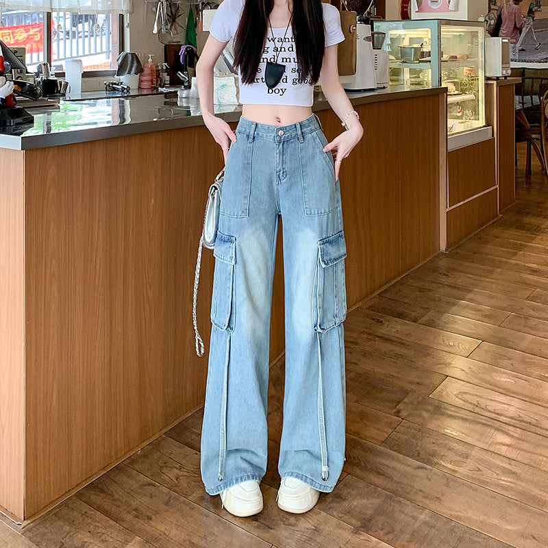 Figure-flattering Straight-leg Floor-length Pants With Large Pocketsversatile And Easy To Style