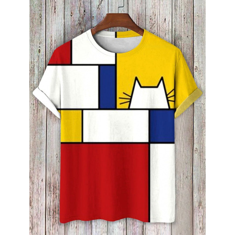 Mens 3D-printed Short-sleeve Sports T-shirt Top