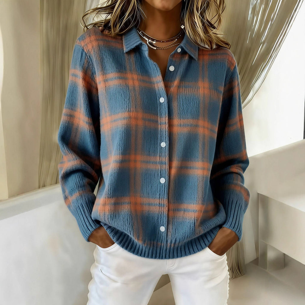 Printed Lapel Sweater Fashion Casual Long-sleeved Button Pullover Top Knitted Clothing For Women