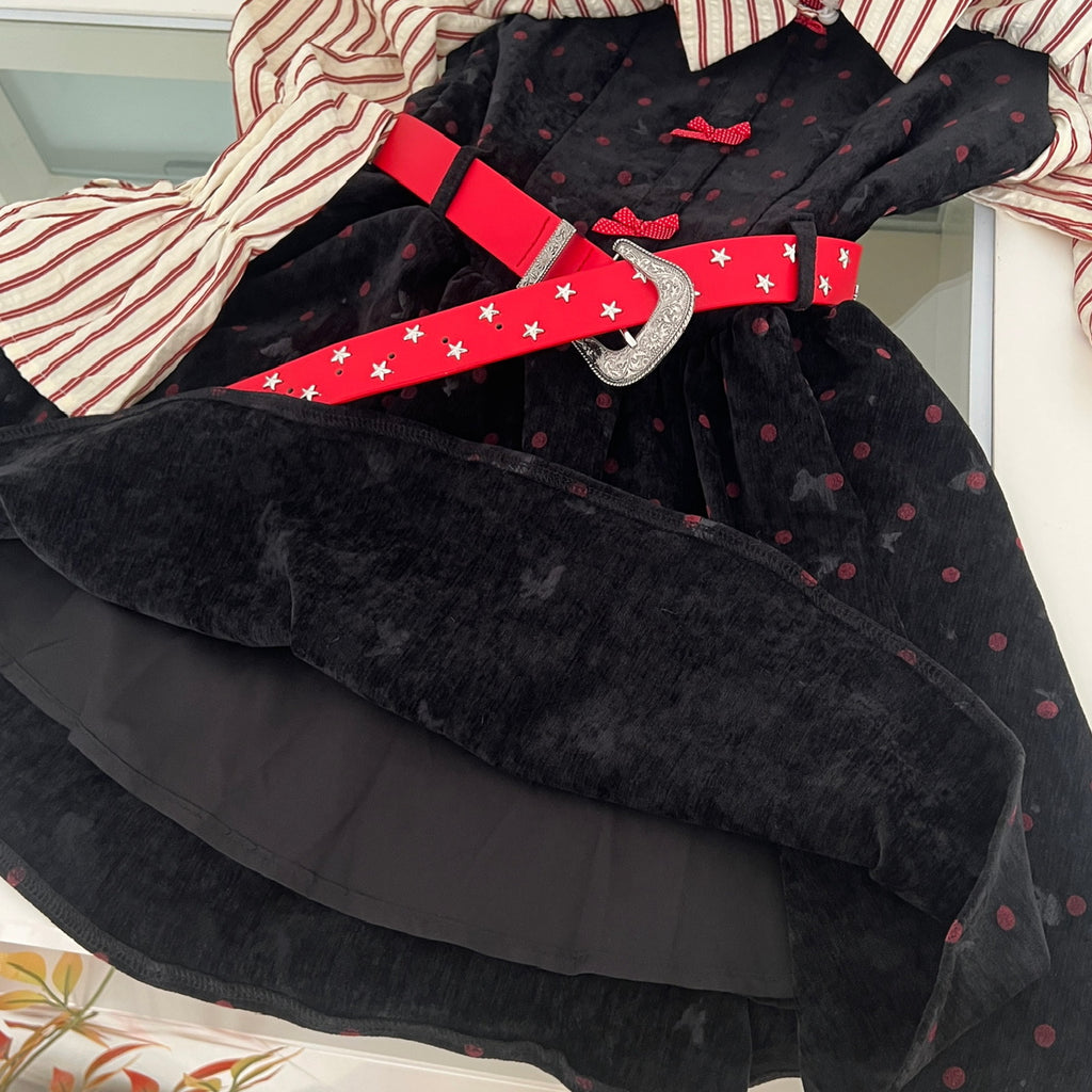 Women's Y2K Hot Girl Dress Polka Dot Shirt Paneled Velvet Bodycon Mini Dress