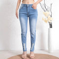 Retro Frayed-edge Ripped Stretch Jeans