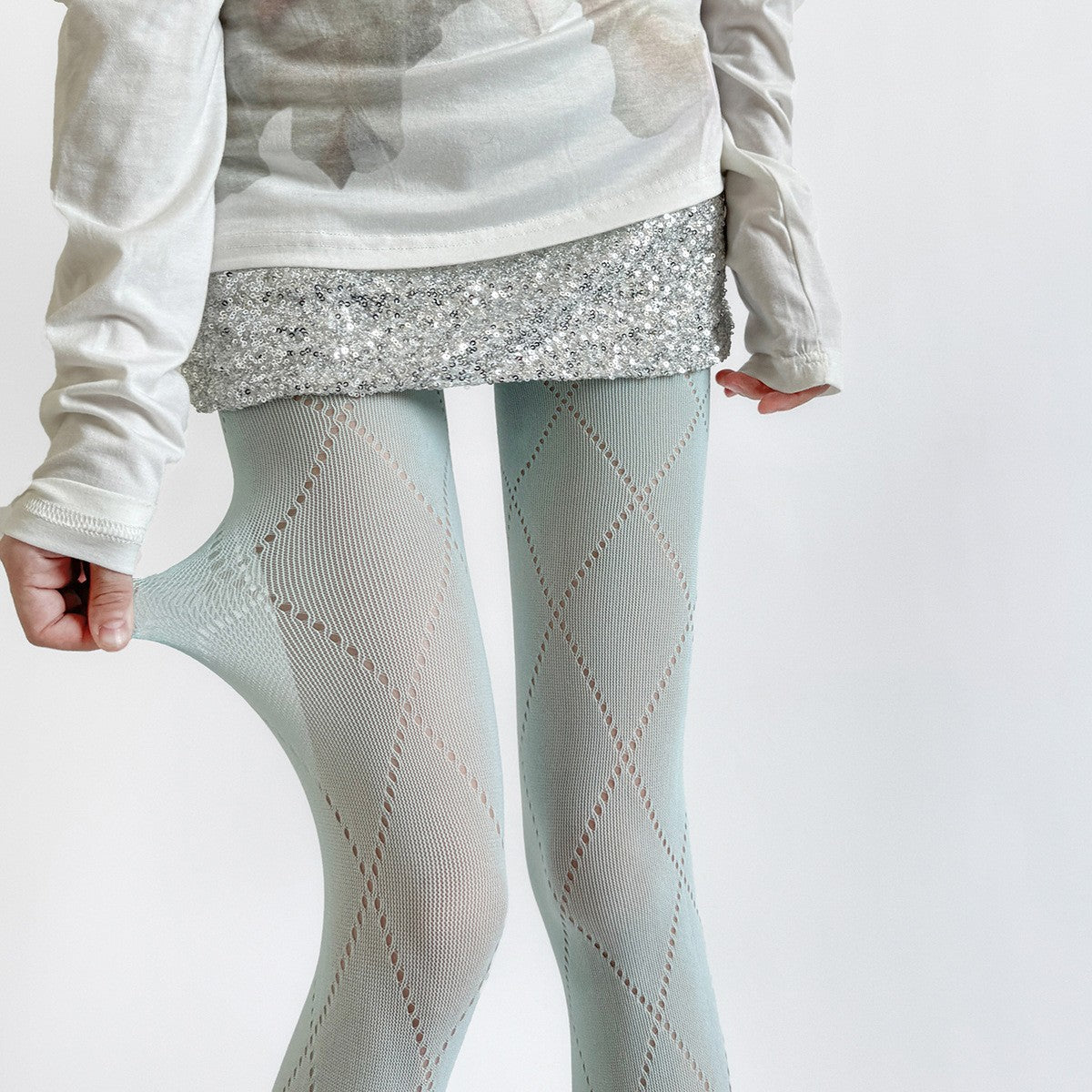 Slimming Gray Diamond-patterned Sheer Tights With Hollow-out Diamond Detailing