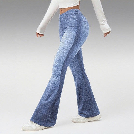 Denim High-rise Slim-fit Slightly Flared Pants That Create A Slimming Look