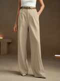 Womens High-Waisted Versatile White Straight-Leg Suit Pants