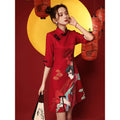 Womens Long-Sleeve Retro Casual Printed Dress