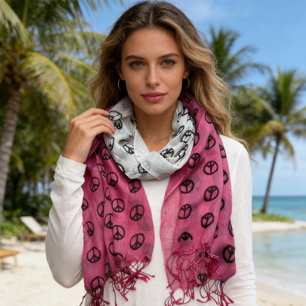 2pcs Hot Pink Semi Sheer Scarf , Delicate Drape For Warm Days,Office Appropriate Subtlety For Women Men