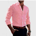 Ins Stripe Printed Long Sleeve Shirt Men Fashion Casual Lapel Button Top Clothing